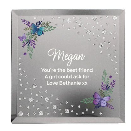 Personalised Floral Butterfly Diamante Glass Trinket Box - MK&JD Gifts