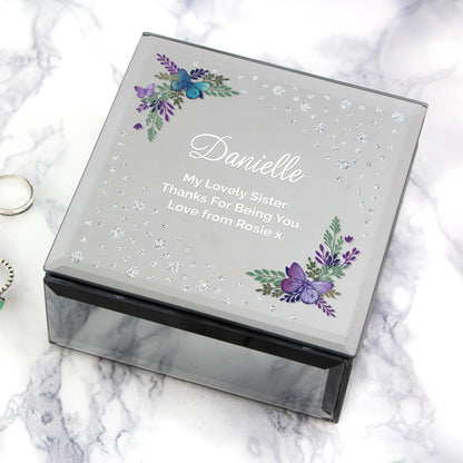 Personalised Floral Butterfly Diamante Glass Trinket Box - MK&JD Gifts