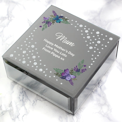 Personalised Floral Butterfly Diamante Glass Trinket Box - MK&JD Gifts