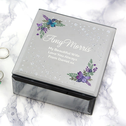 Personalised Floral Butterfly Diamante Glass Trinket Box - MK&JD Gifts