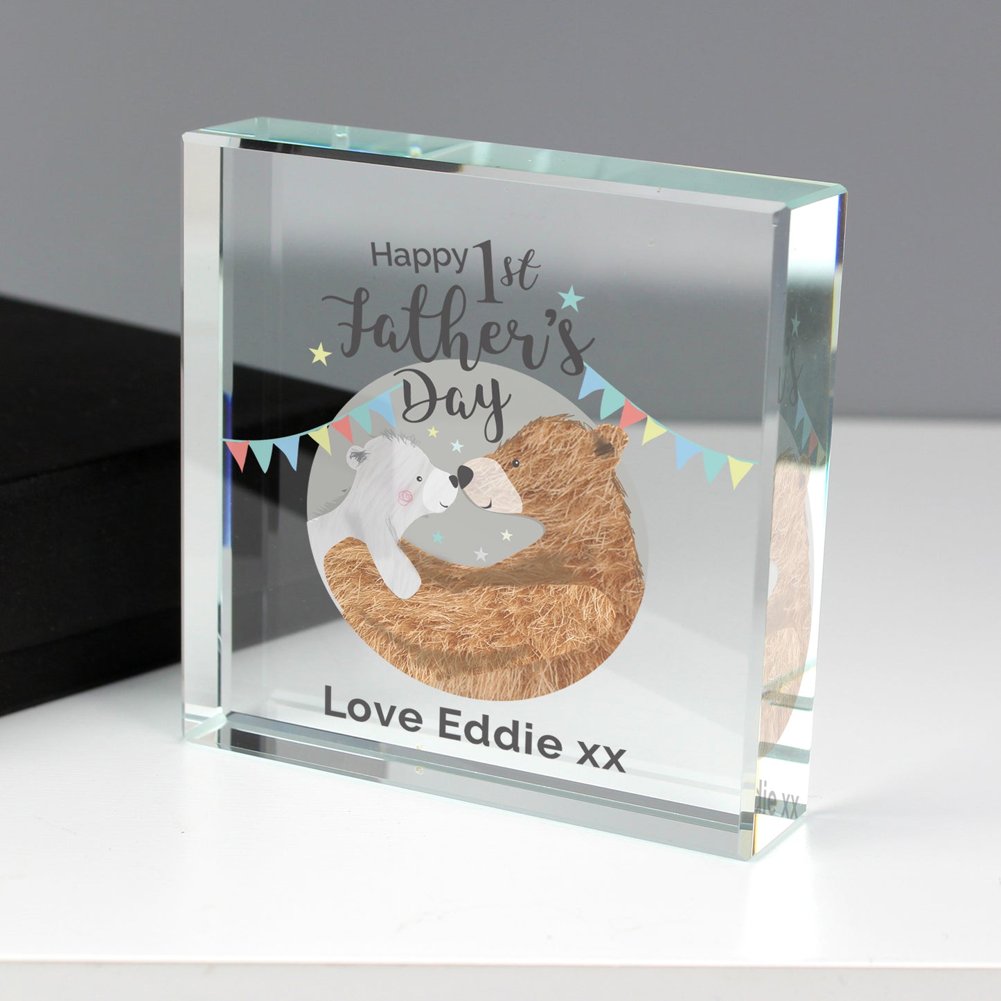 Personalised 1st Father's Day Daddy Bear Crystal Token - MK&JD Gifts