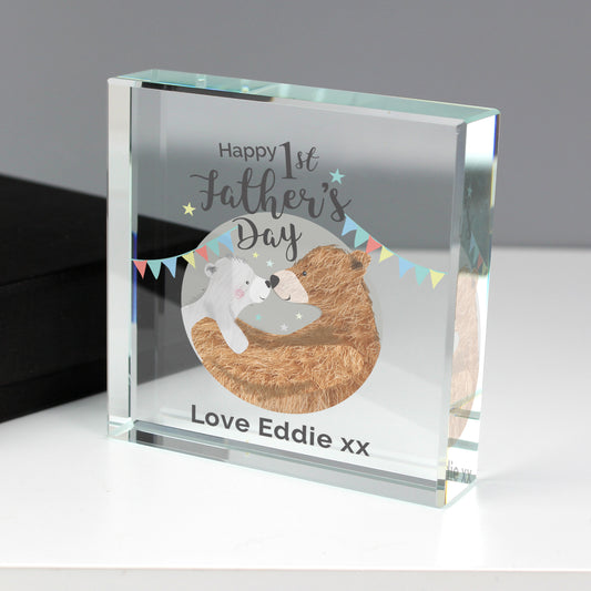 Personalised 1st Father's Day Daddy Bear Crystal Token - MK&JD Gifts