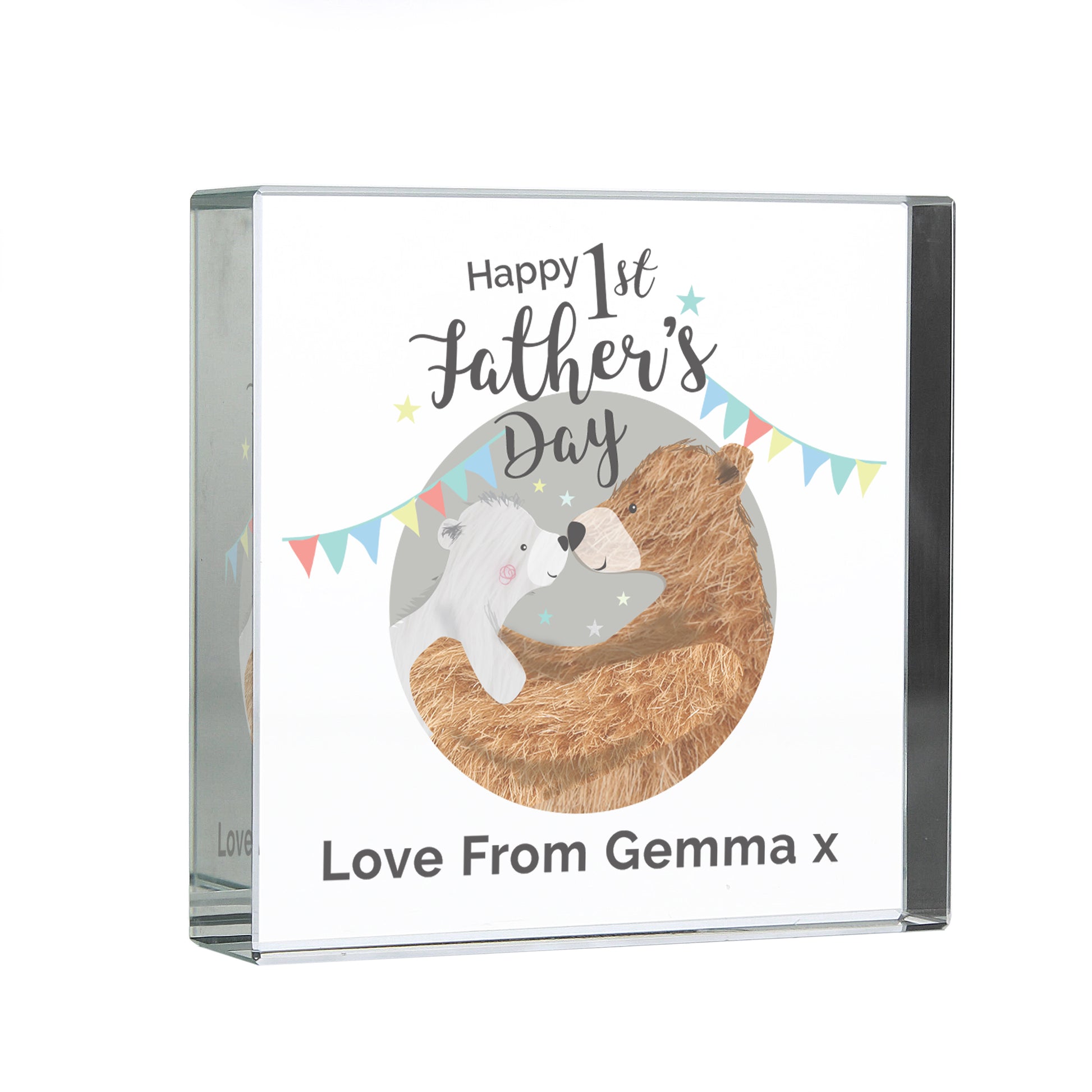 Personalised 1st Father's Day Daddy Bear Crystal Token - MK&JD Gifts