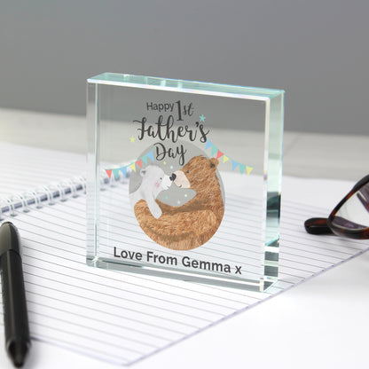 Personalised 1st Father's Day Daddy Bear Crystal Token - MK&JD Gifts
