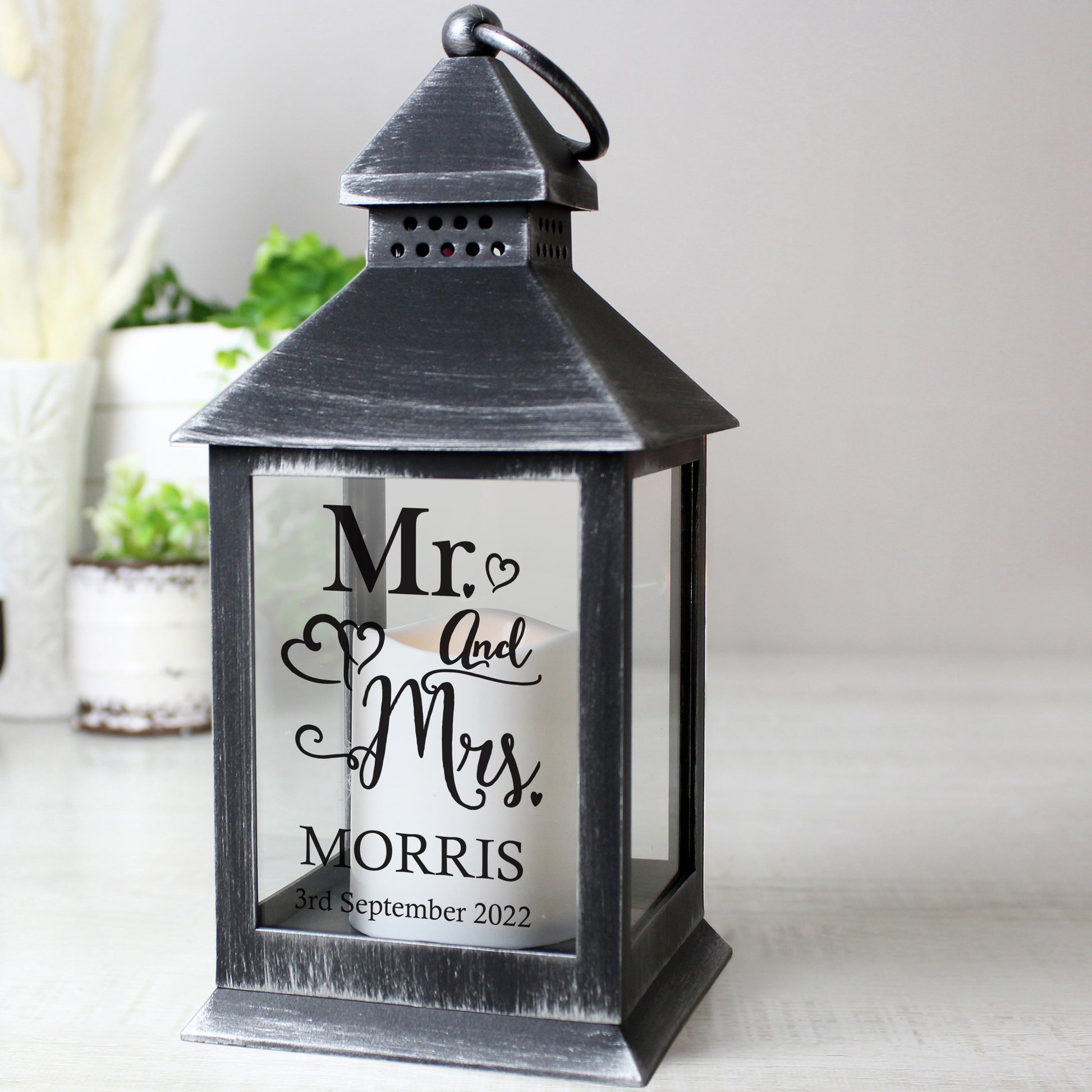 Personalised Mr and Mrs Rustic Black Lantern - MK&JD Gifts