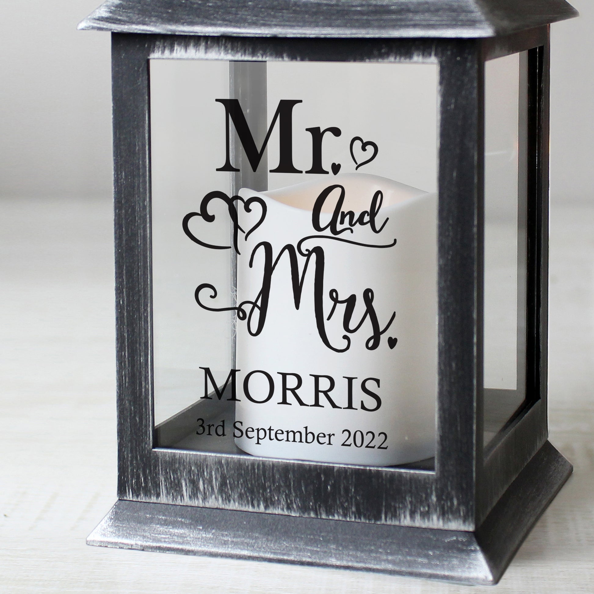 Personalised Mr and Mrs Rustic Black Lantern - MK&JD Gifts