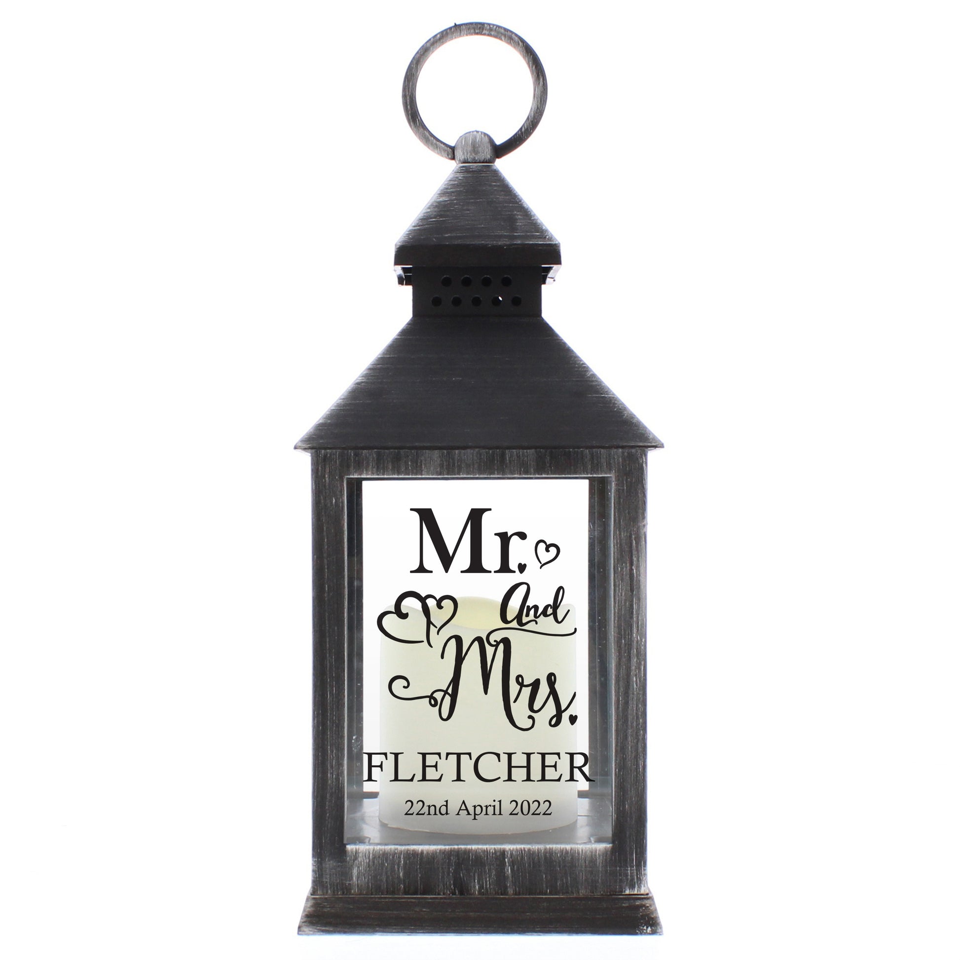 Personalised Mr and Mrs Rustic Black Lantern - MK&JD Gifts