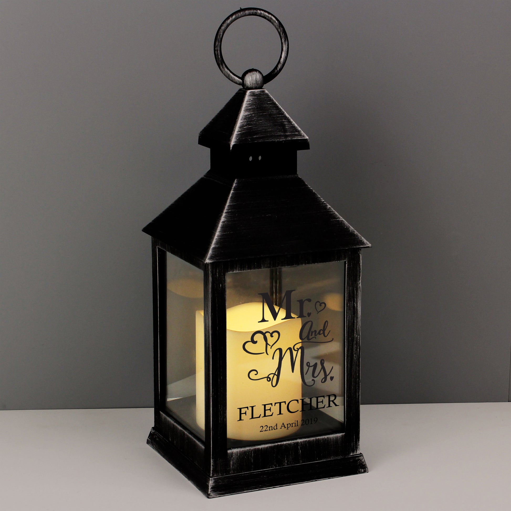 Personalised Mr and Mrs Rustic Black Lantern - MK&JD Gifts