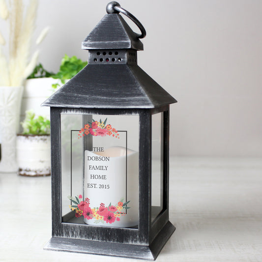 Personalised Floral Rustic Black Lantern - MK&JD Gifts