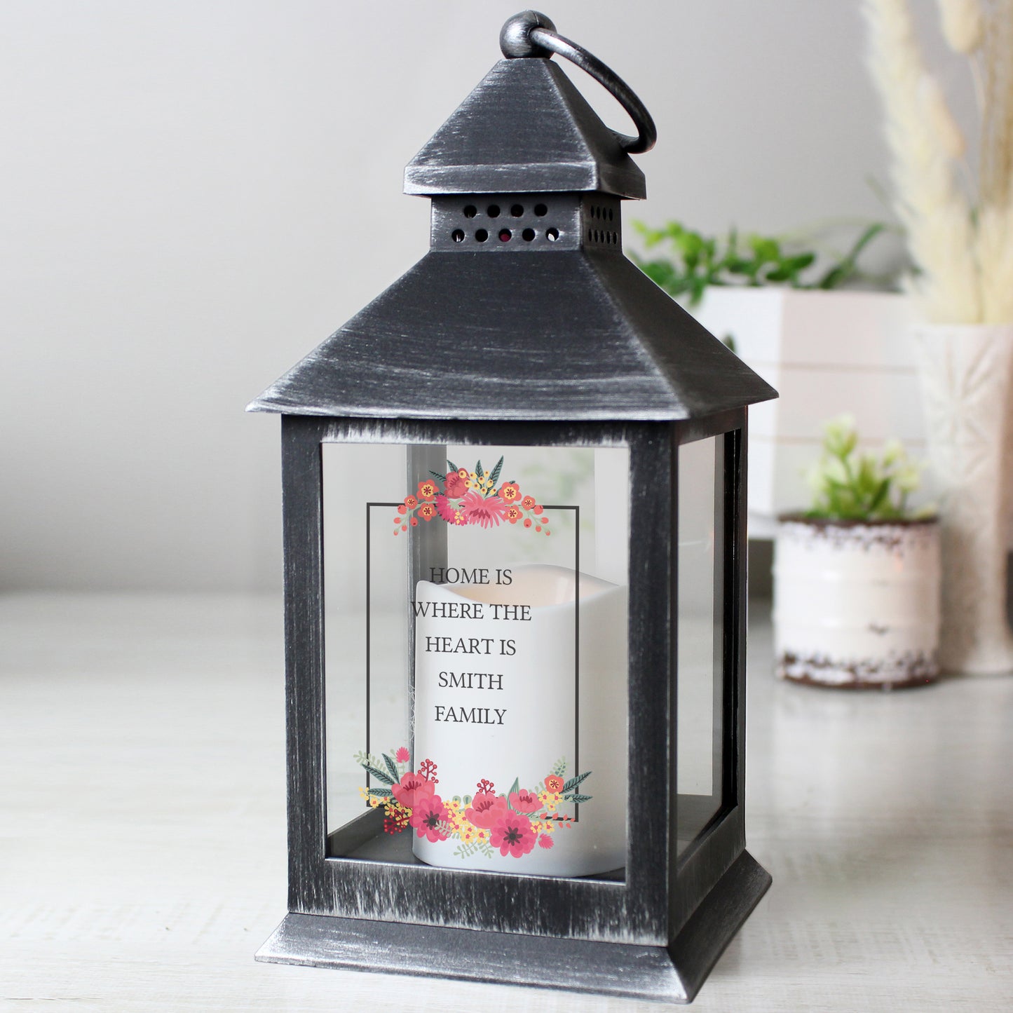 Personalised Floral Rustic Black Lantern - MK&JD Gifts