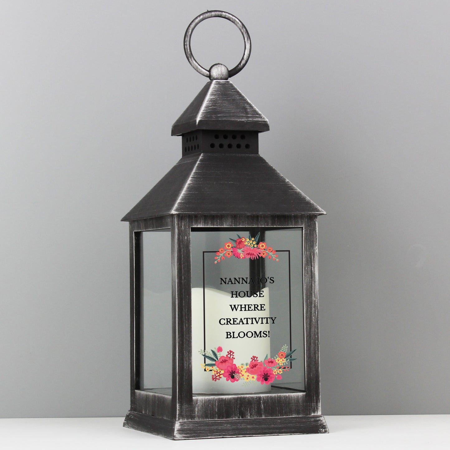 Personalised Floral Rustic Black Lantern - MK&JD Gifts