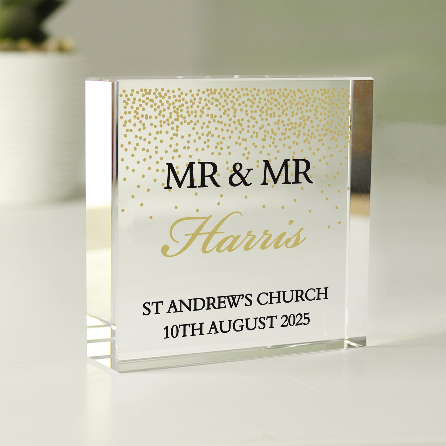 Personalised Gold Confetti Crystal Token - MK&JD Gifts