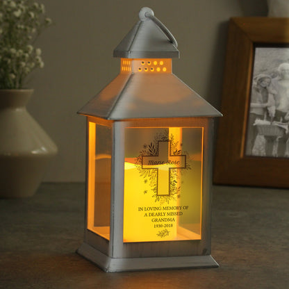 Personalised Floral Cross White Lantern - MK&JD Gifts