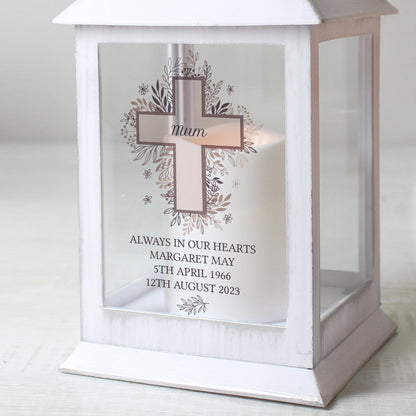 Personalised Floral Cross White Lantern - MK&JD Gifts