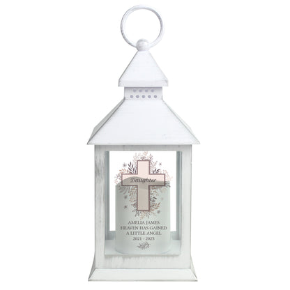Personalised Floral Cross White Lantern - MK&JD Gifts