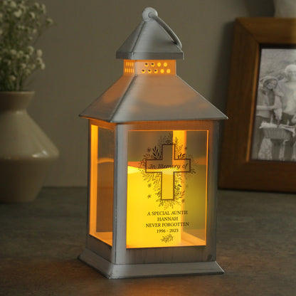 Personalised Floral Cross White Lantern - MK&JD Gifts