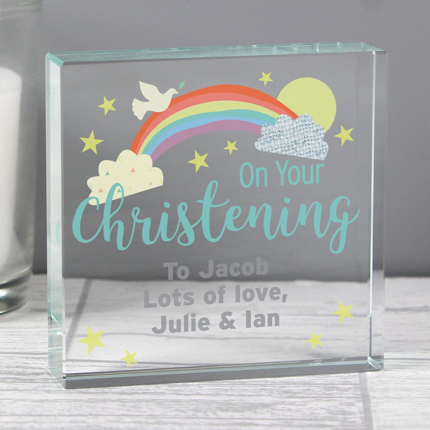 Personalised On Your Christening Rainbow Crystal Token - MK&JD Gifts