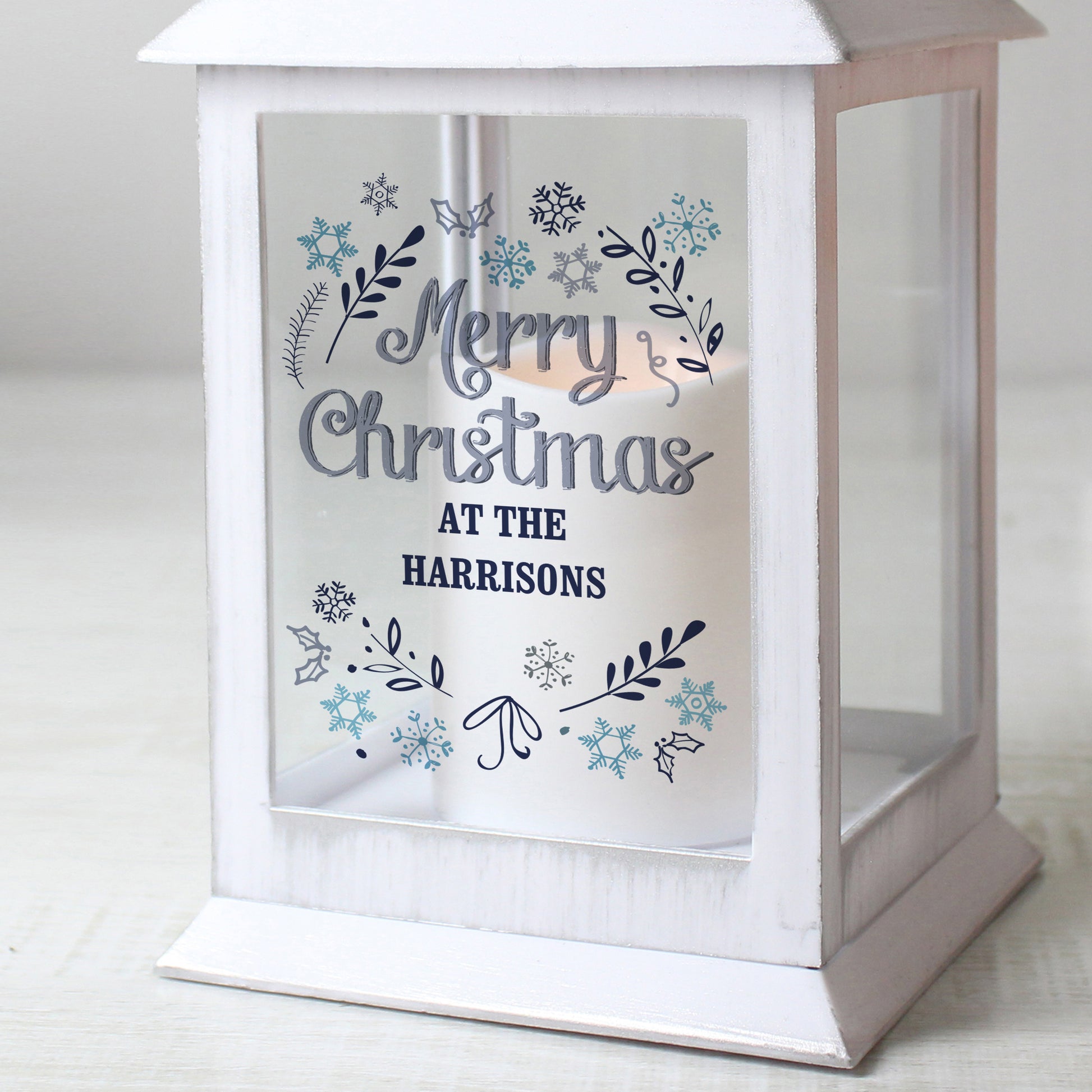 Personalised Christmas Frost White Lantern - MK&JD Gifts