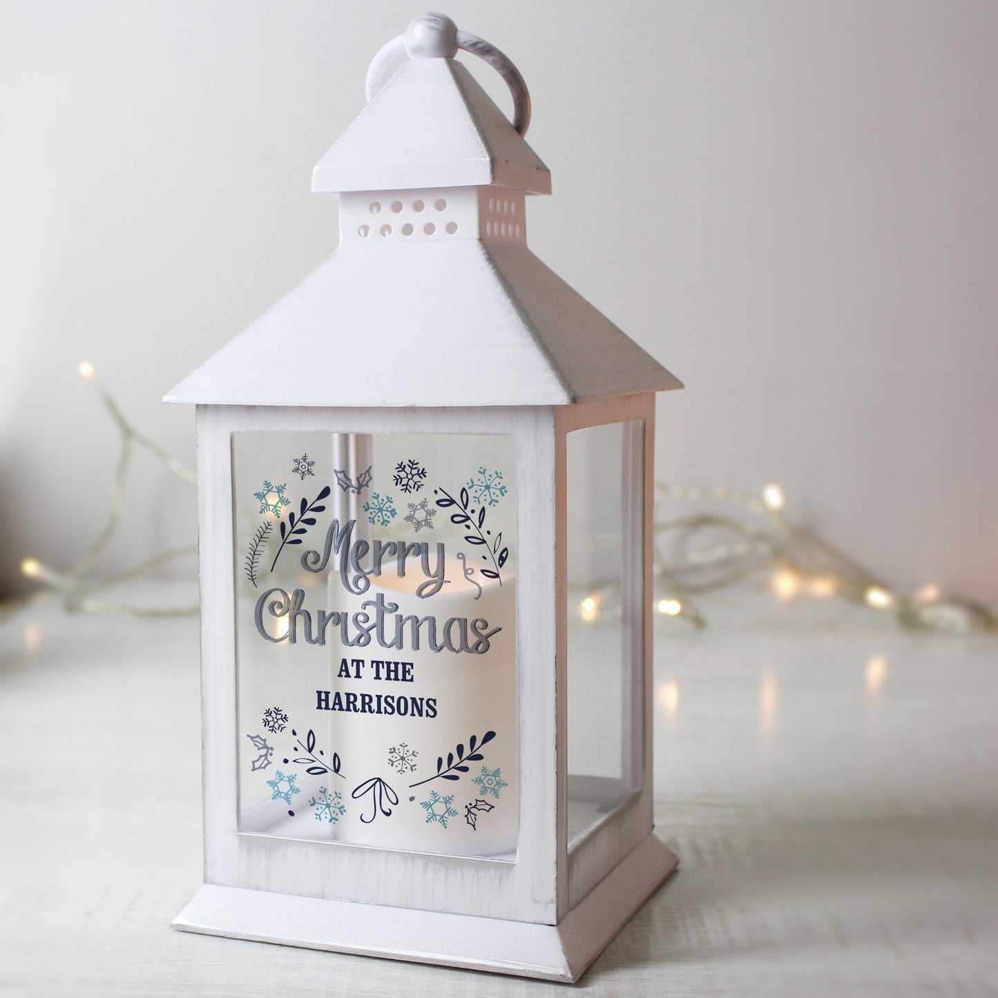 Personalised Christmas Frost White Lantern - MK&JD Gifts