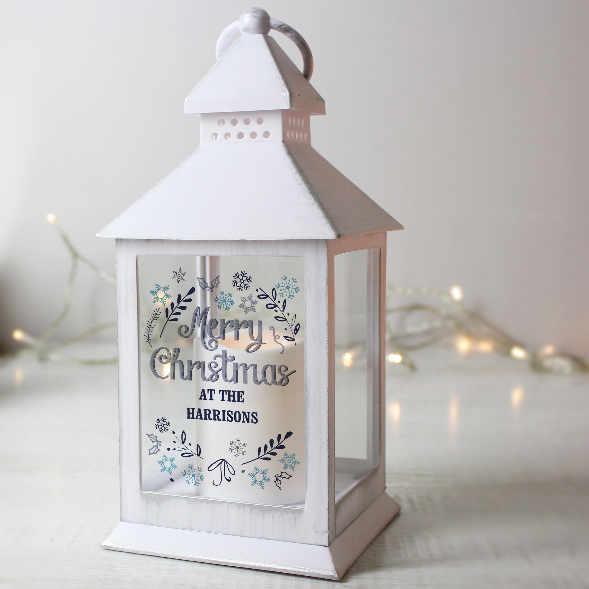 Personalised Christmas Frost White Lantern - MK&JD Gifts