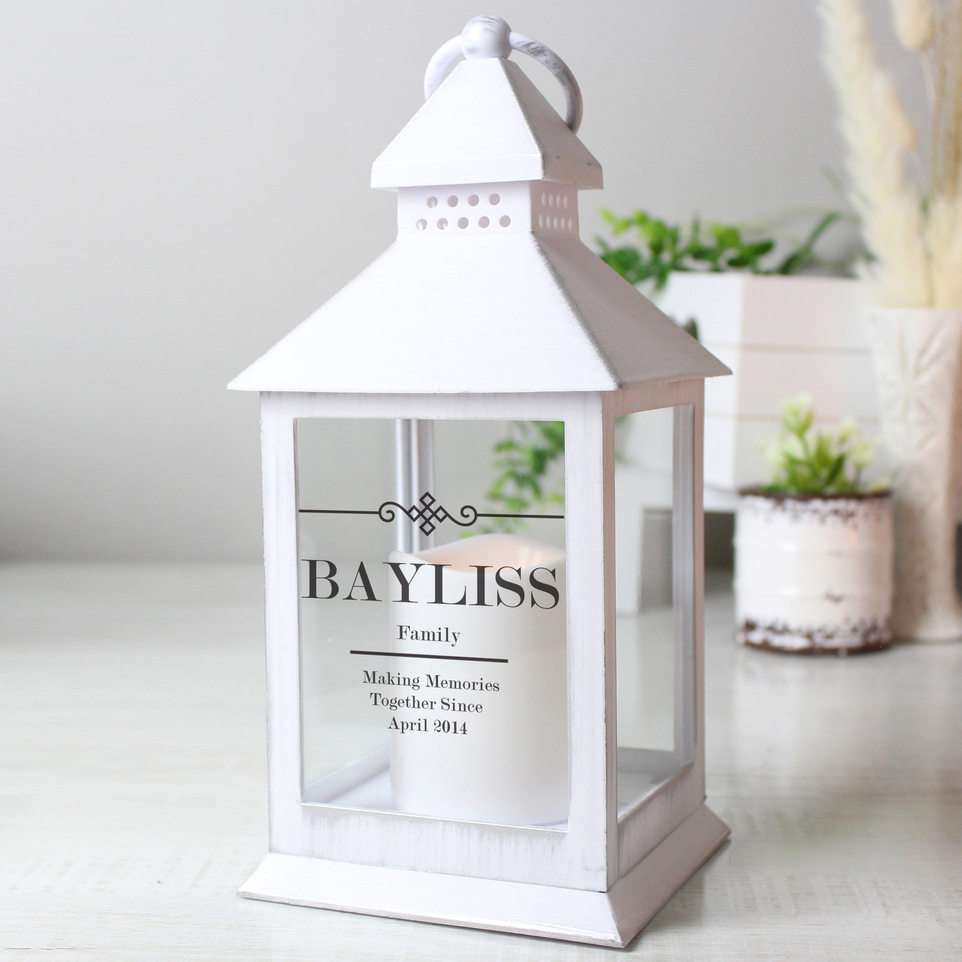 Personalised Elegant Diamond White Lantern - MK&JD Gifts