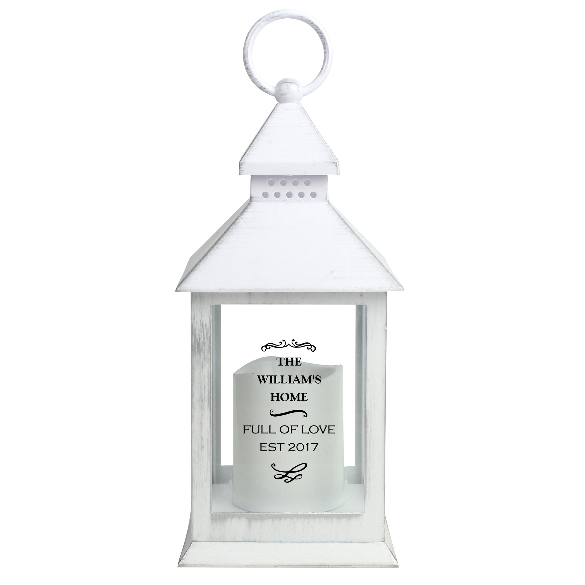 Personalised Antique Scroll White Lantern - MK&JD Gifts
