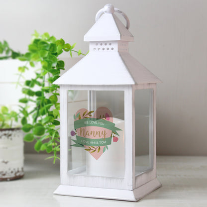 Personalised Floral Heart Mothers Day White Lantern - MK&JD Gifts