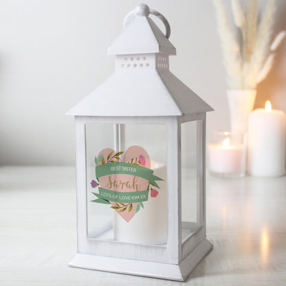 Personalised Floral Heart Mothers Day White Lantern - MK&JD Gifts