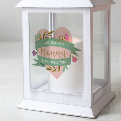 Personalised Floral Heart Mothers Day White Lantern - MK&JD Gifts