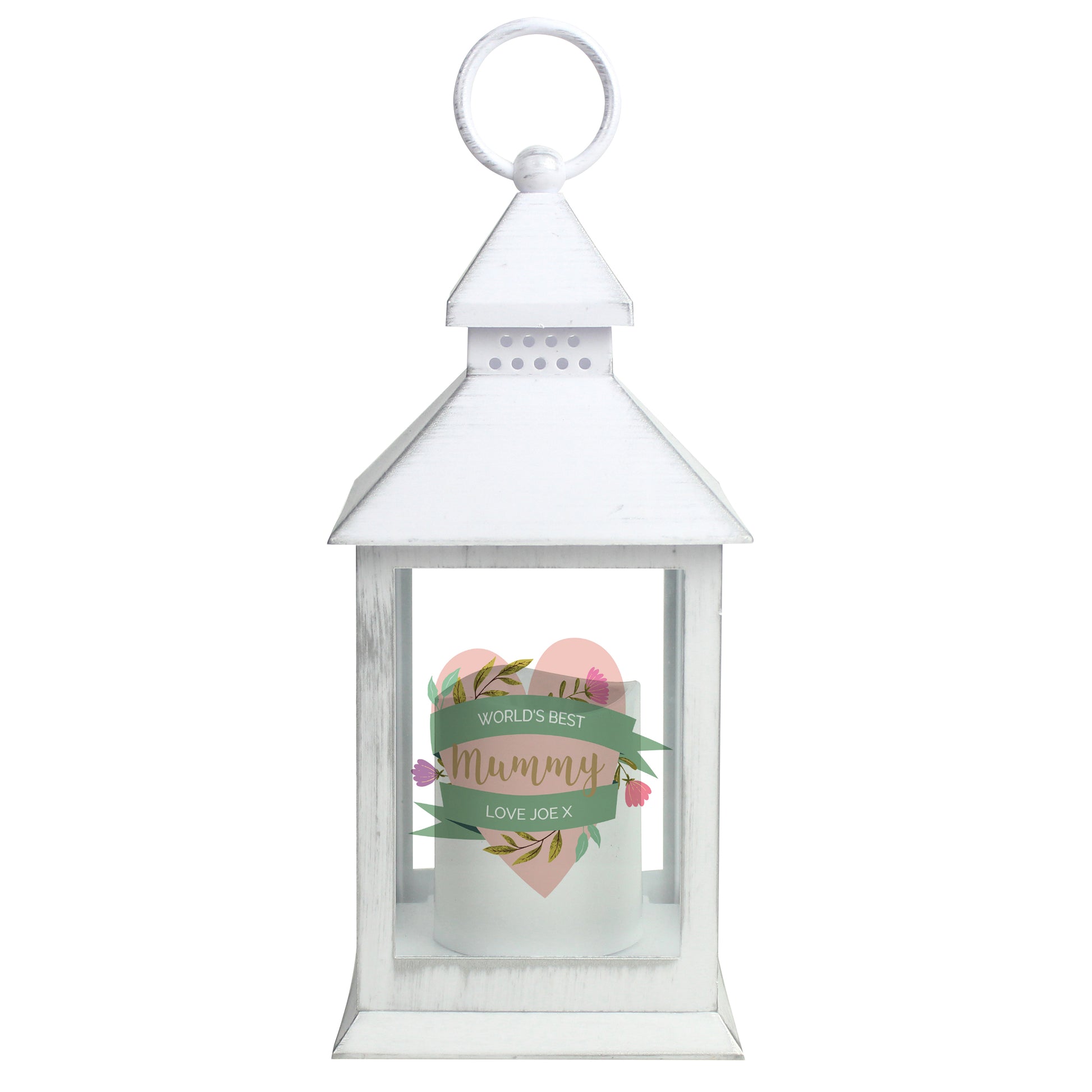 Personalised Floral Heart Mothers Day White Lantern - MK&JD Gifts