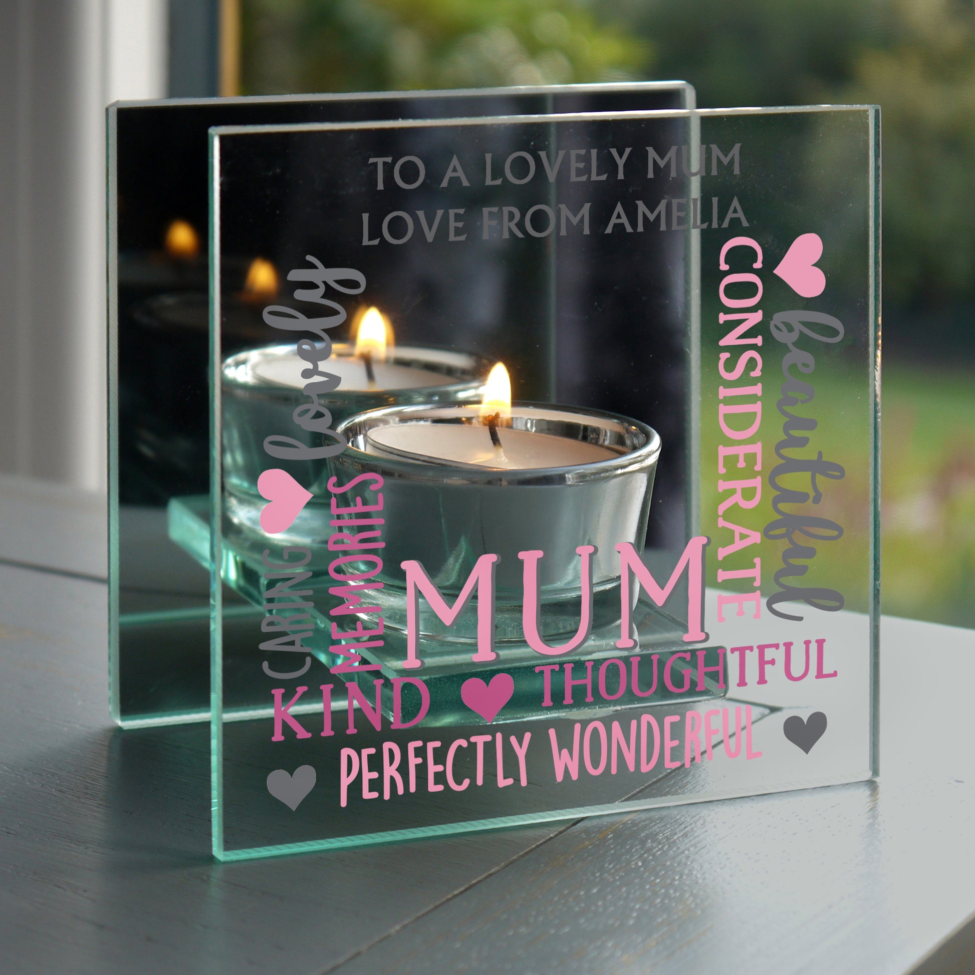 Personalised Mum Mirrored Glass Tea Light Holder - MK&JD Gifts