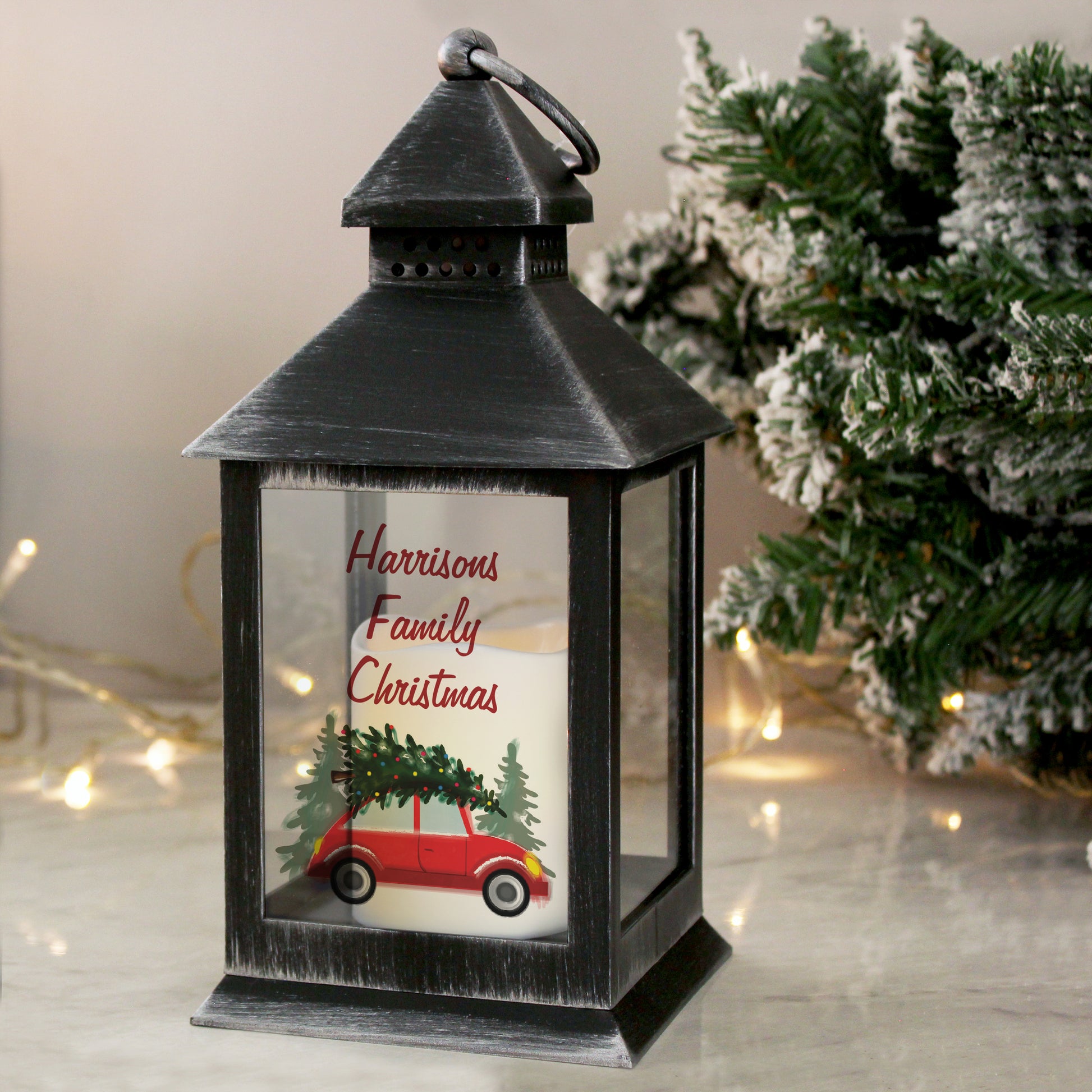 Personalised 'Driving Home For Christmas' Rustic Black Lantern - MK&JD Gifts
