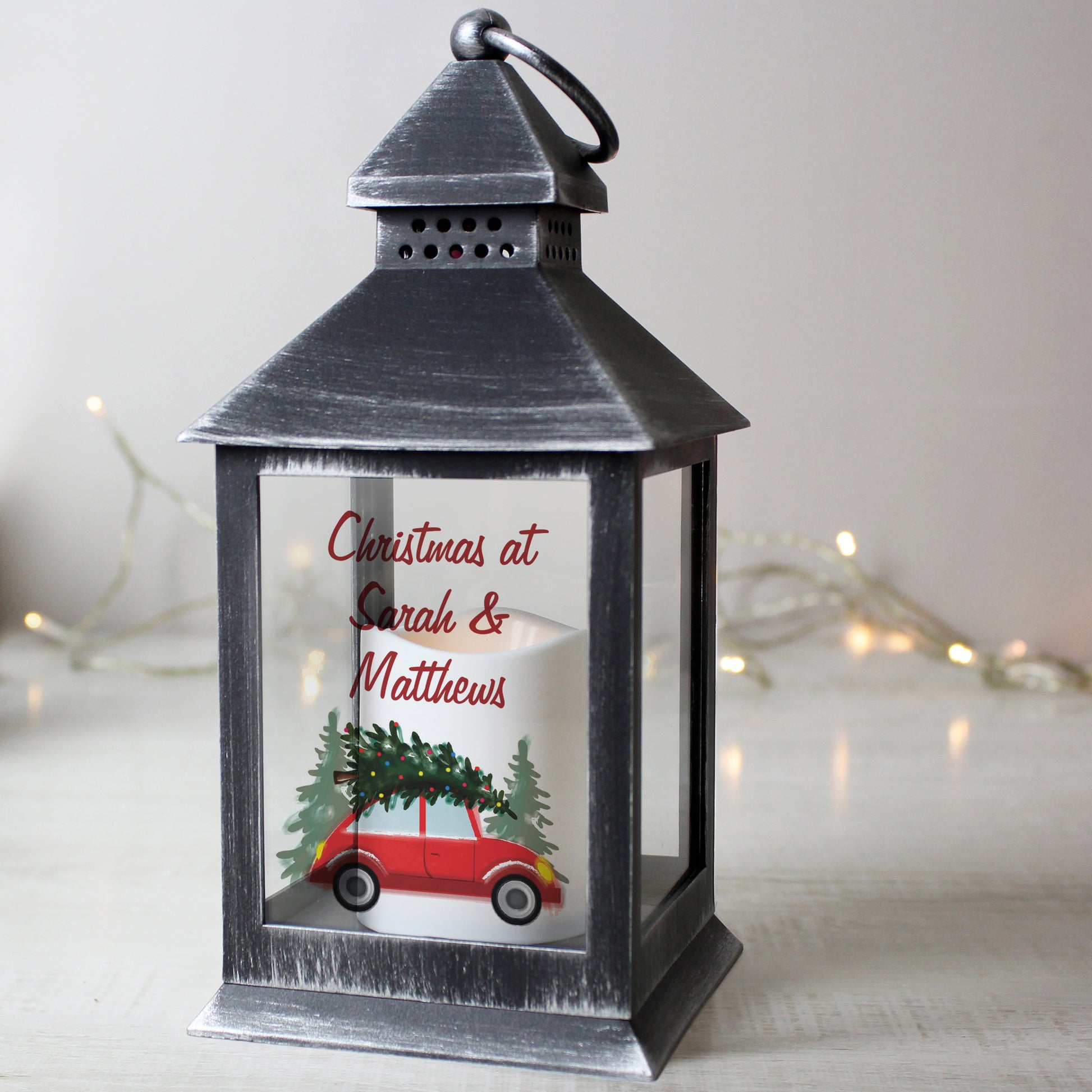 Personalised 'Driving Home For Christmas' Rustic Black Lantern - MK&JD Gifts
