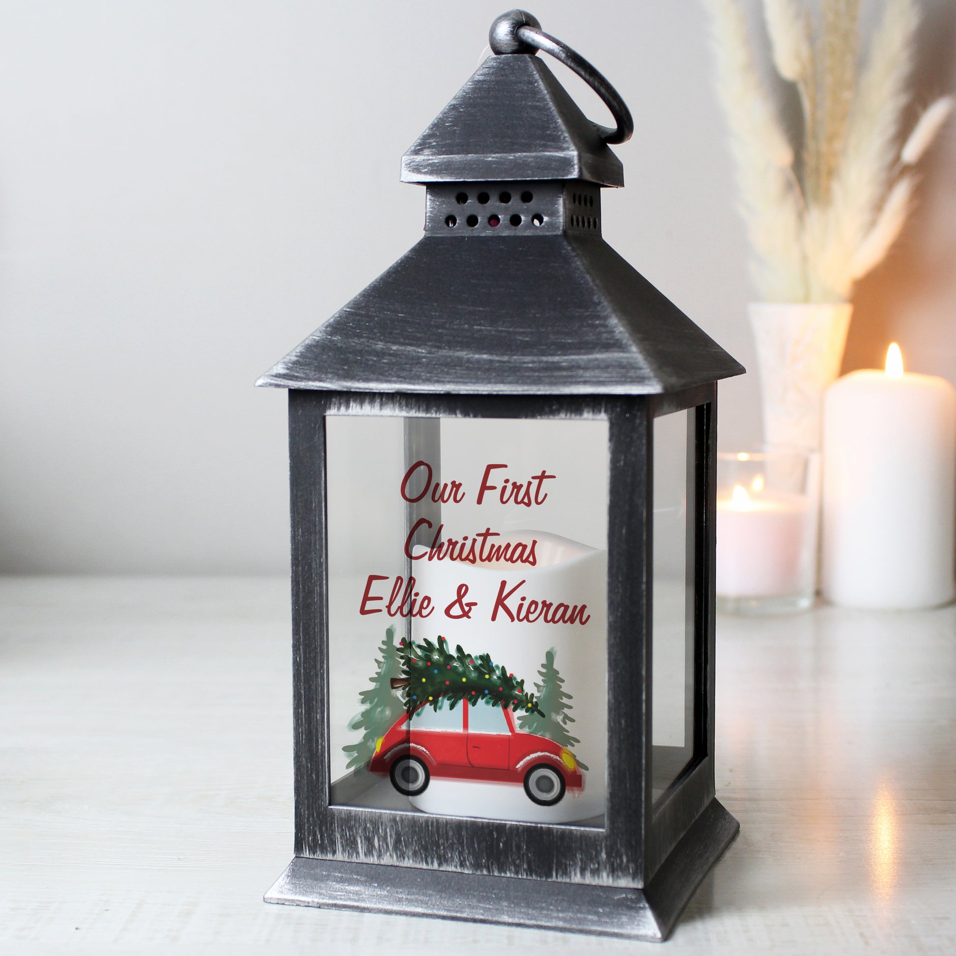Personalised 'Driving Home For Christmas' Rustic Black Lantern - MK&JD Gifts