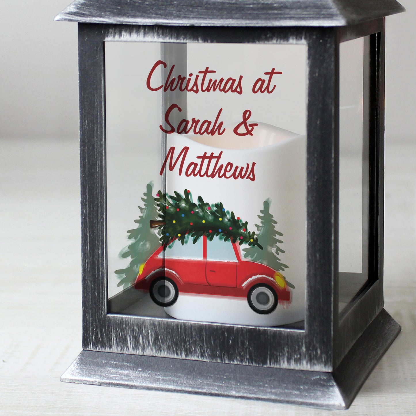 Personalised 'Driving Home For Christmas' Rustic Black Lantern - MK&JD Gifts
