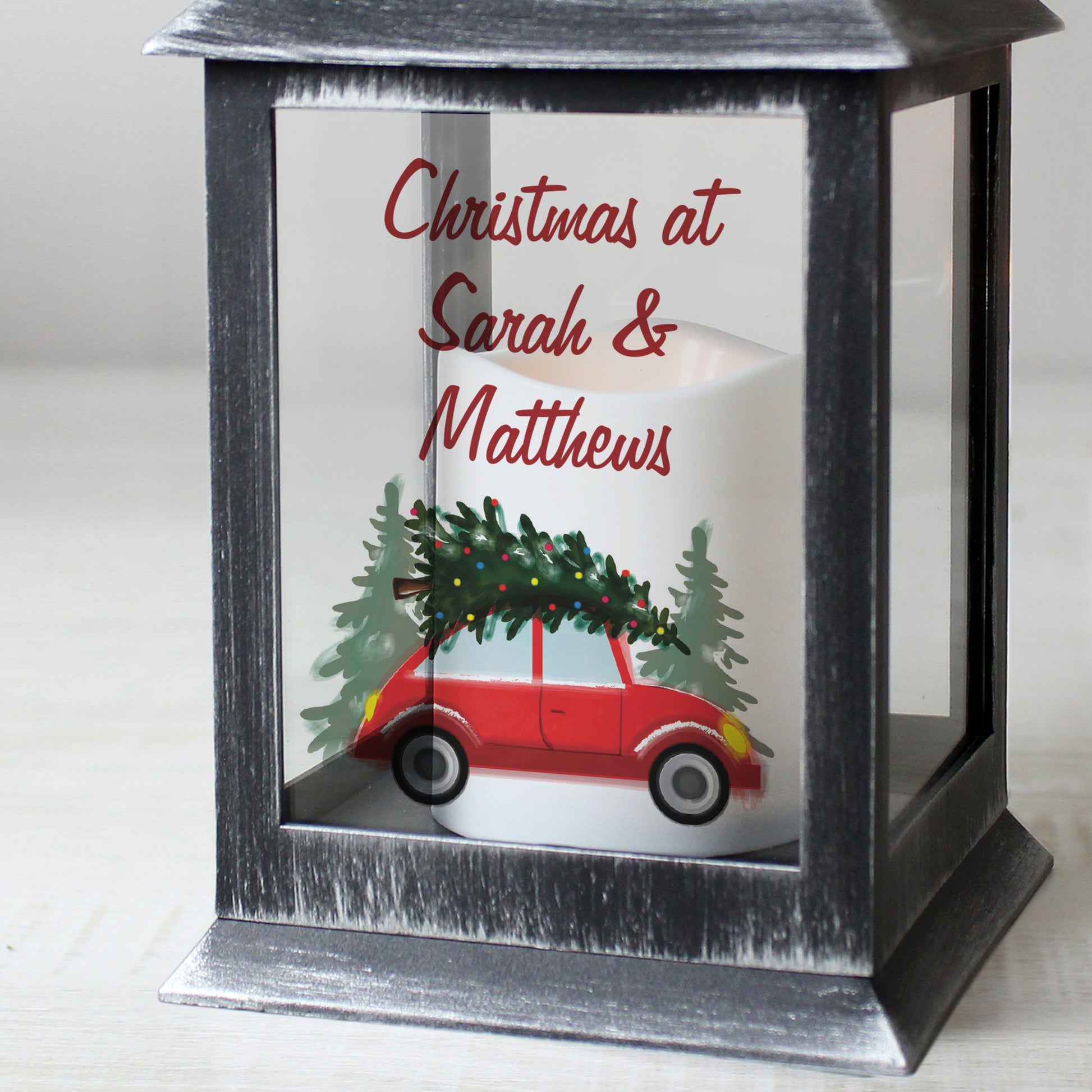 Personalised 'Driving Home For Christmas' Rustic Black Lantern - MK&JD Gifts