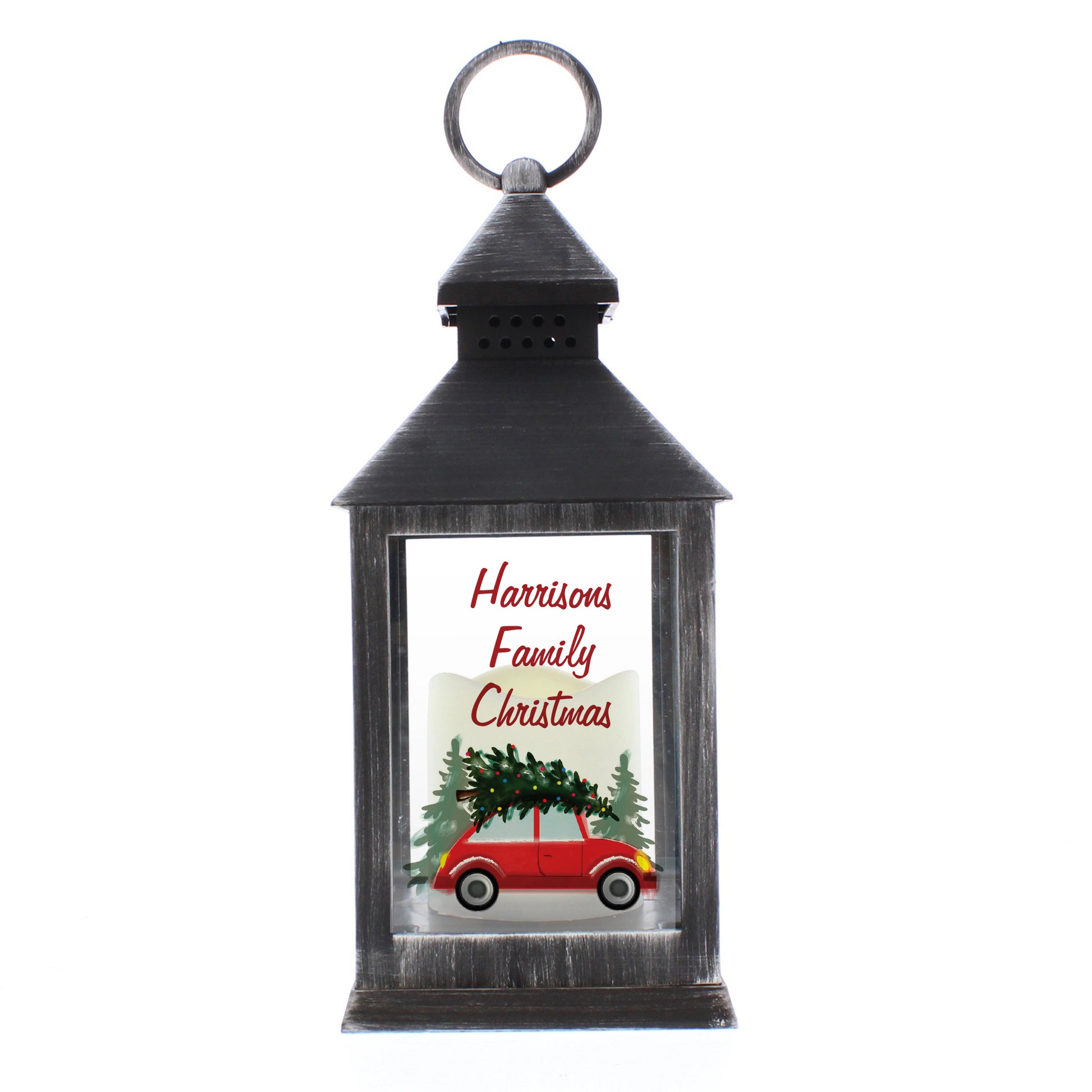 Personalised 'Driving Home For Christmas' Rustic Black Lantern - MK&JD Gifts
