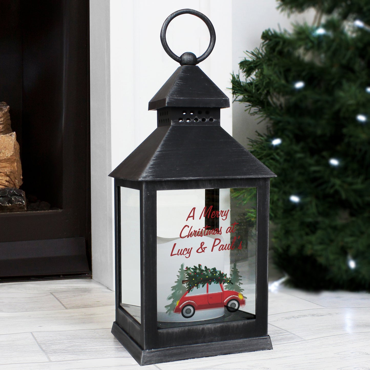 Personalised 'Driving Home For Christmas' Rustic Black Lantern - MK&JD Gifts