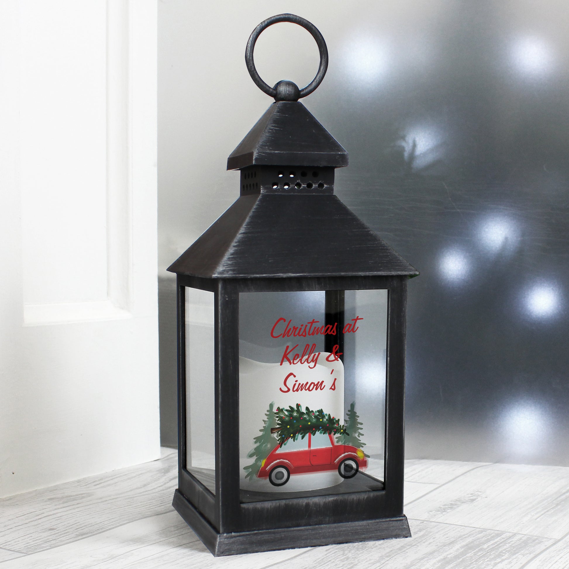 Personalised 'Driving Home For Christmas' Rustic Black Lantern - MK&JD Gifts