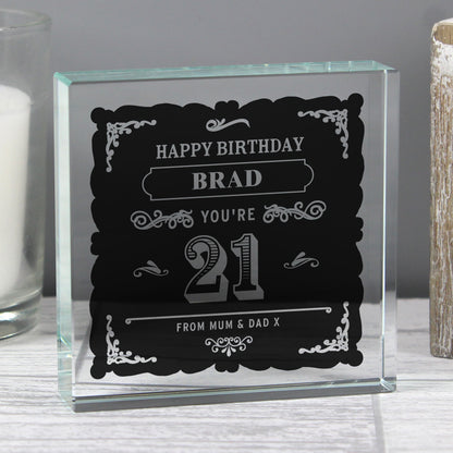 Personalised Birthday Vintage Typography Crystal Token - MK&JD Gifts