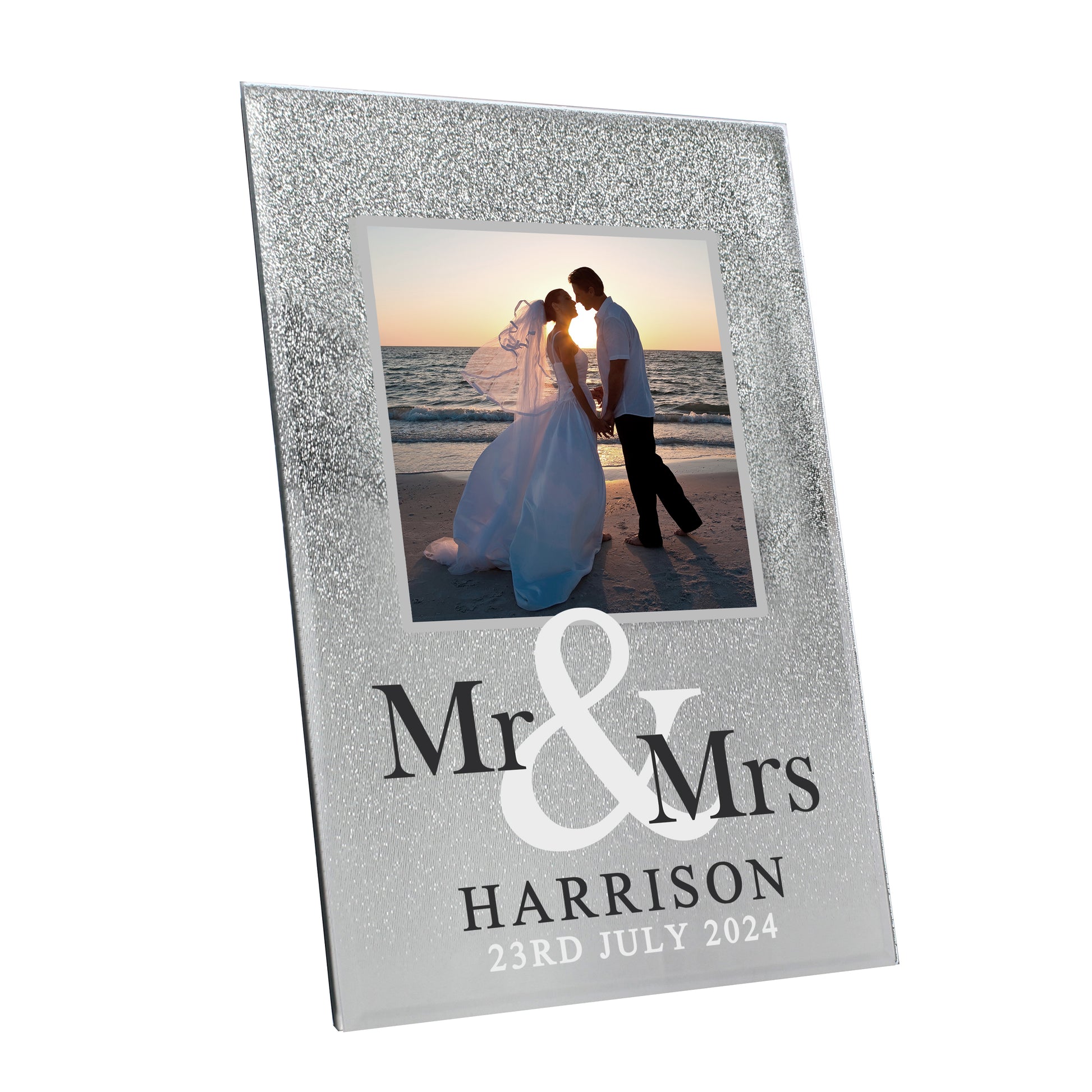 Personalised Mr & Mrs 4x4 Glitter Glass Photo Frame - MK&JD Gifts