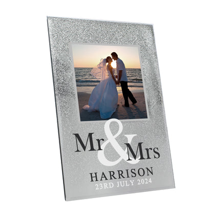 Personalised Mr & Mrs 4x4 Glitter Glass Photo Frame - MK&JD Gifts