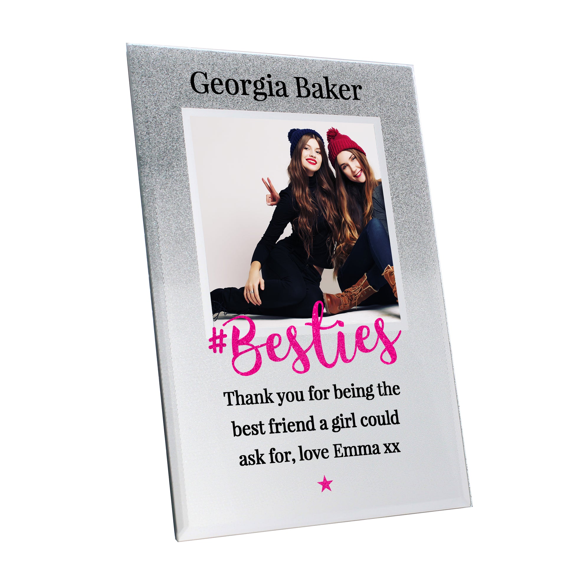Personalised 'Bestie' 4x4 Glitter Glass Photo Frame - MK&JD Gifts