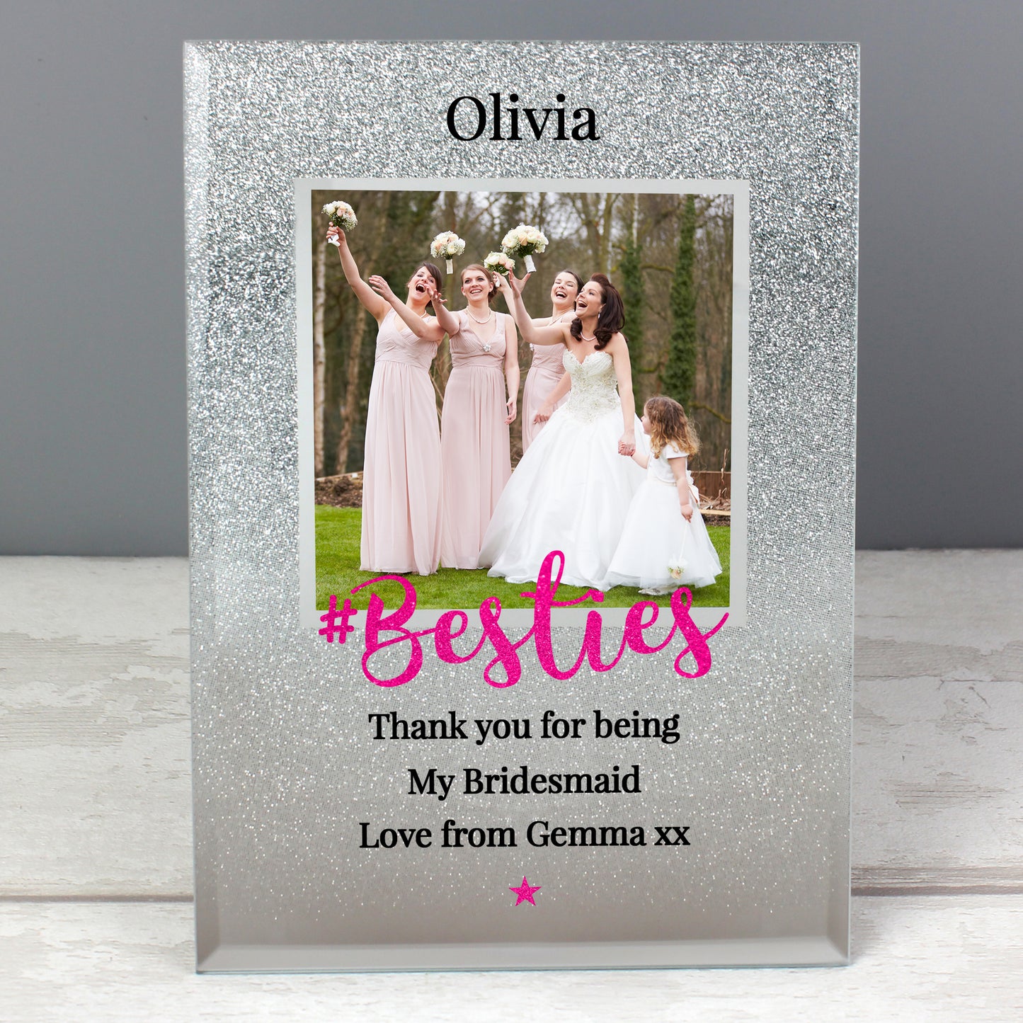 Personalised 'Bestie' 4x4 Glitter Glass Photo Frame - MK&JD Gifts