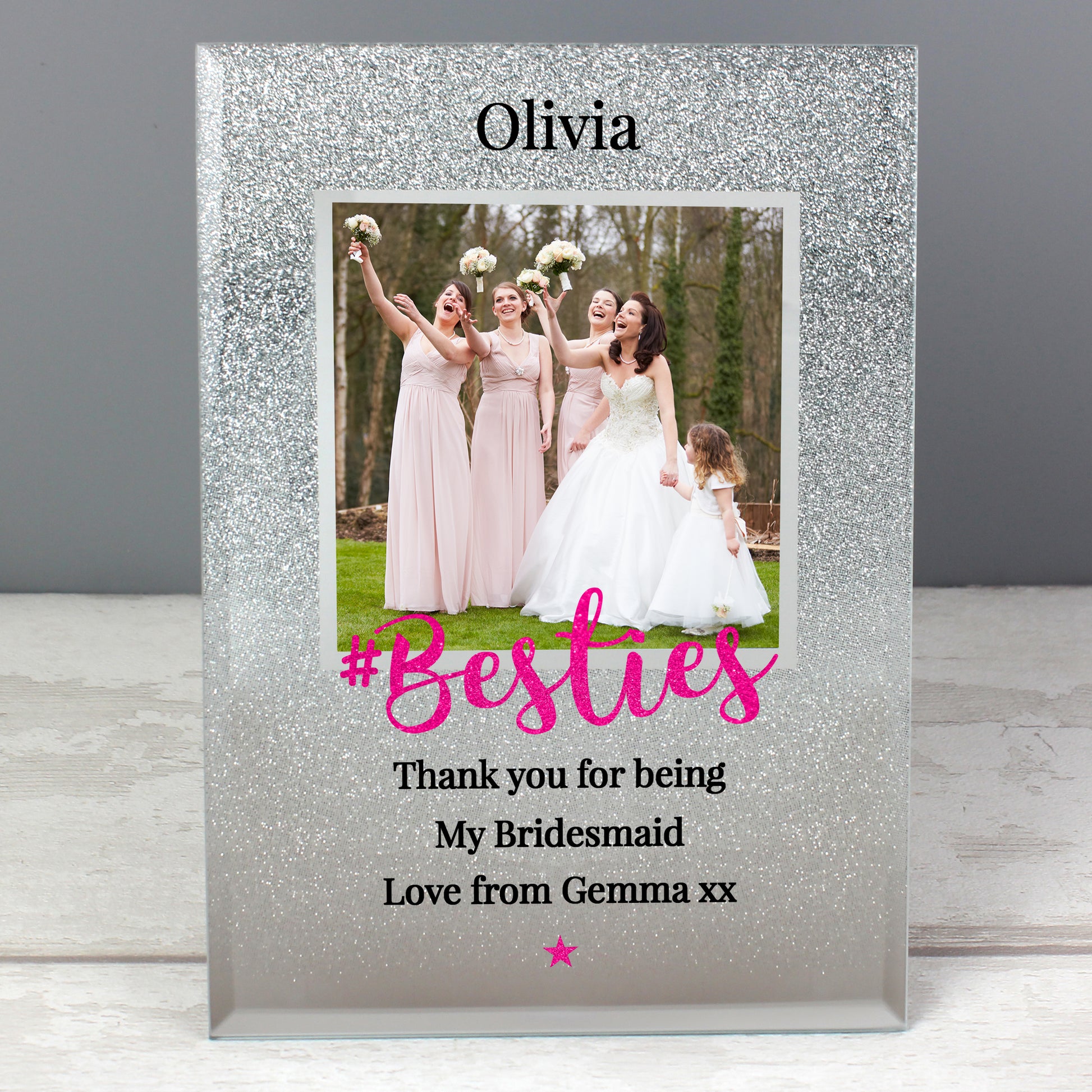 Personalised 'Bestie' 4x4 Glitter Glass Photo Frame - MK&JD Gifts