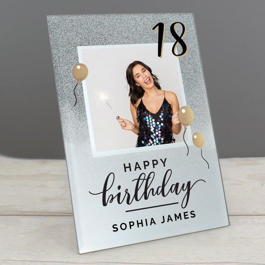 Personalised Birthday 4x4 Glitter Glass Photo Frame - MK&JD Gifts