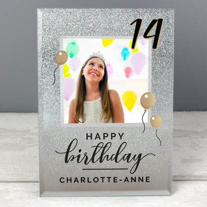 Personalised Birthday 4x4 Glitter Glass Photo Frame - MK&JD Gifts