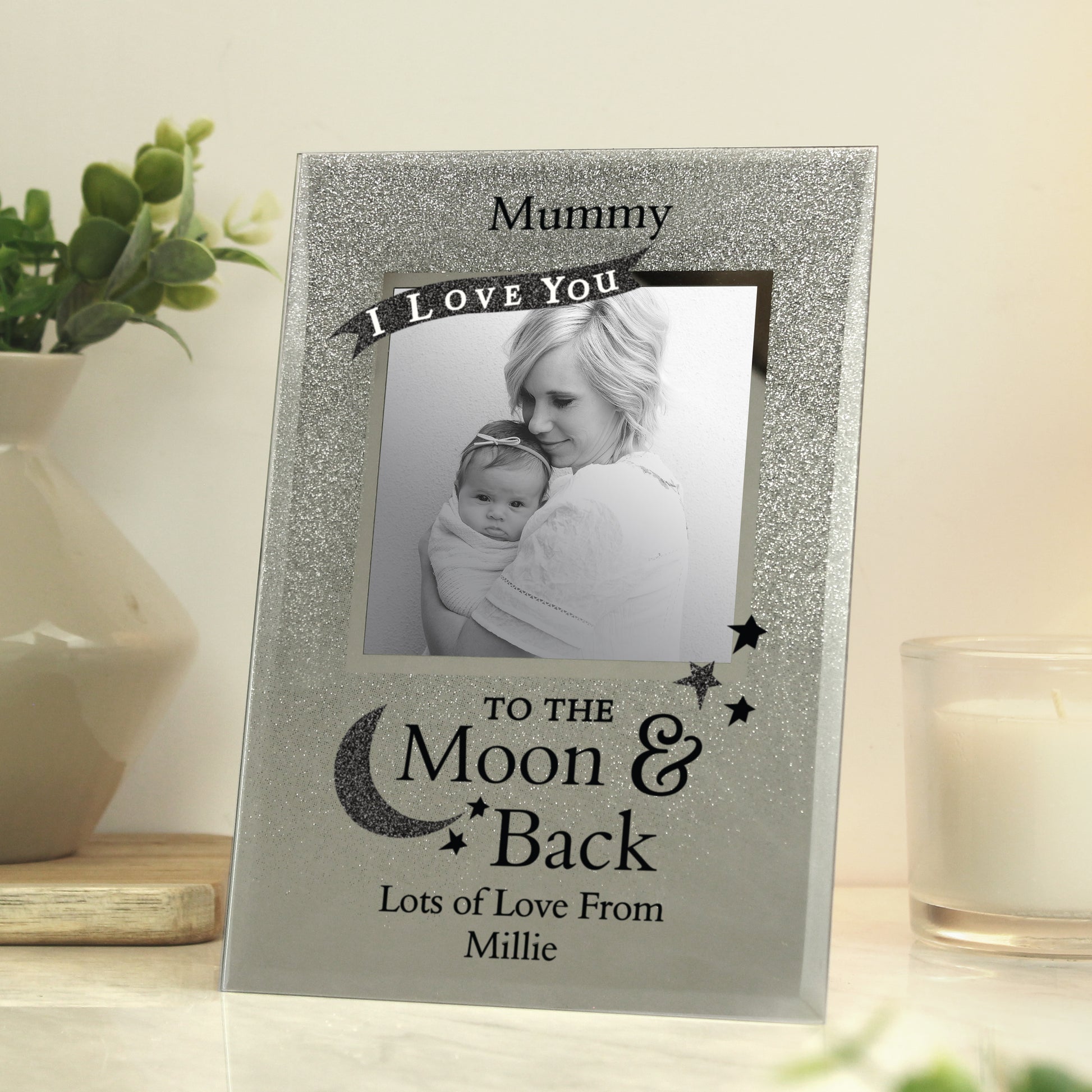 Personalised To the Moon and Back 4x4 Glitter Glass Photo Frame - MK&JD Gifts