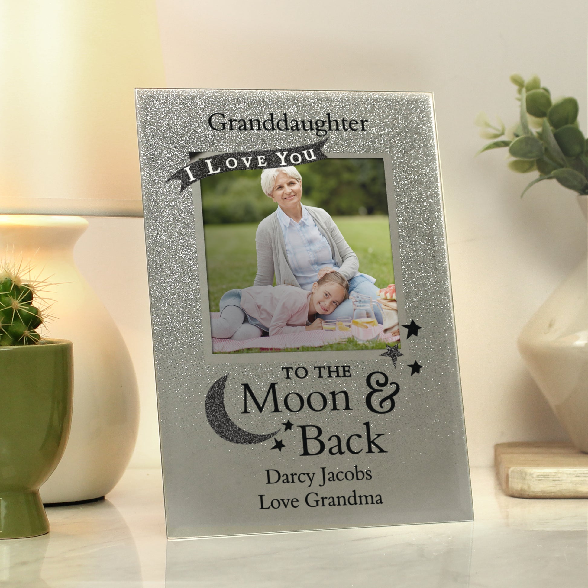 Personalised To the Moon and Back 4x4 Glitter Glass Photo Frame - MK&JD Gifts