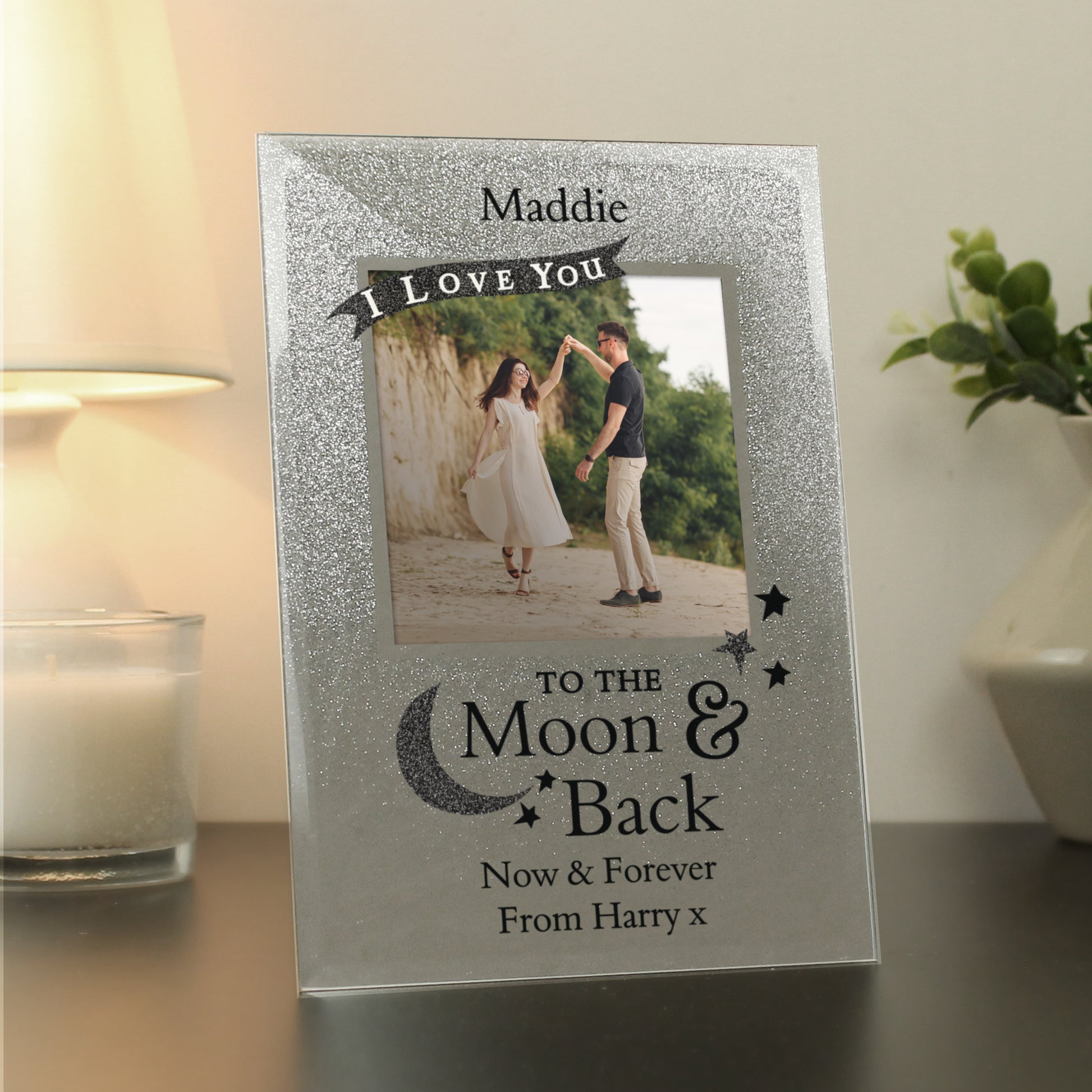 Personalised To the Moon and Back 4x4 Glitter Glass Photo Frame - MK&JD Gifts